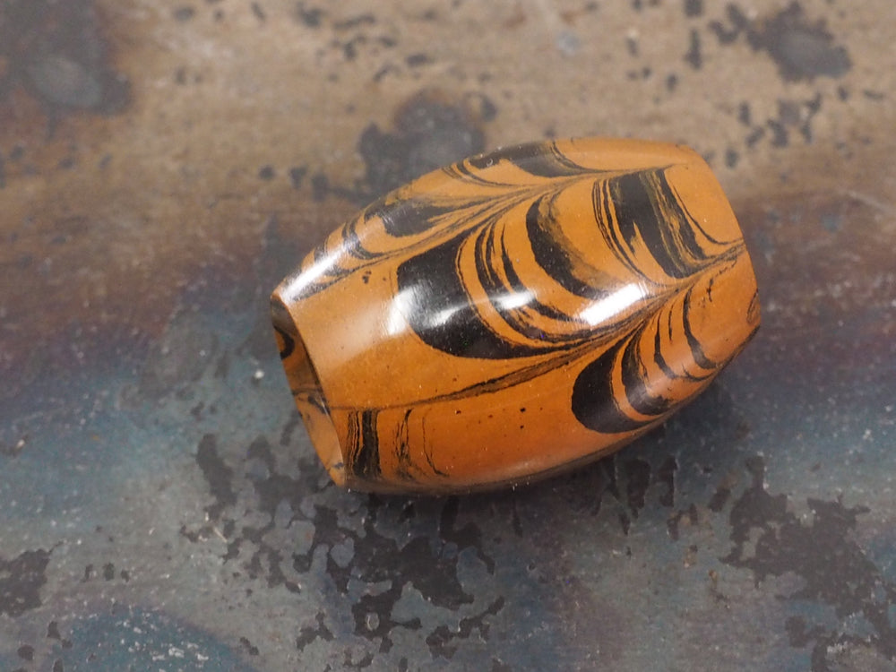 DISCOUNTED ('old stock') Handmade Oval Bead for Paracord or Leather Lanyards - 16mm dia. x 22mm - Ripple Ebonite (vulcanised rubber)