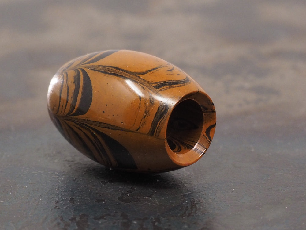 DISCOUNTED ('old stock') Handmade Oval Bead for Paracord or Leather Lanyards - 16mm dia. x 22mm - Ripple Ebonite (vulcanised rubber)