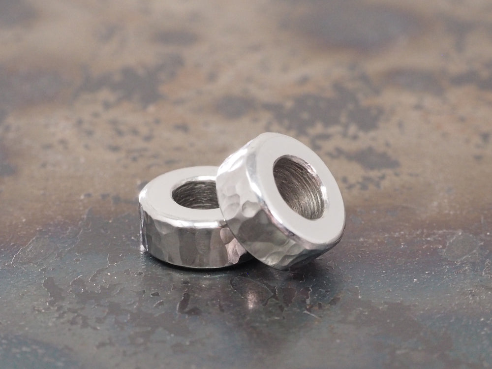 Handmade Hammered Stacking/Spacer Bead for Paracord or Leather Lanyards - 12mm dia. x 5mm - Stainless Steel