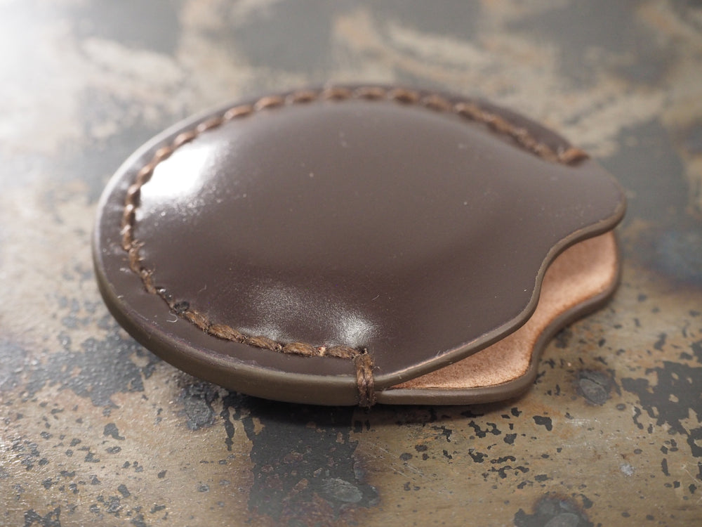 Handmade Leather Slip Case for 34mm x 6.5mm EDC Coins - English Shell Cordovan - Dark Chocolate Brown