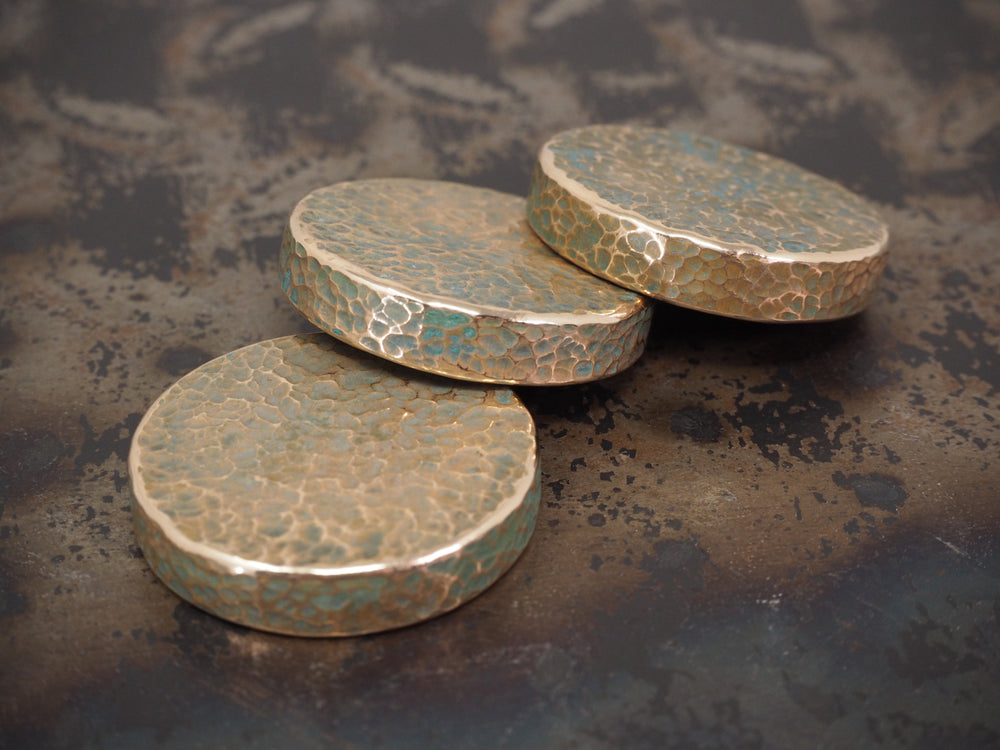 Handmade Hammered EDC Coin / Worry Coin / Paperweight - 36mm dia. x 7.5mm - 65g - Verdigris Patinated BRONZE
