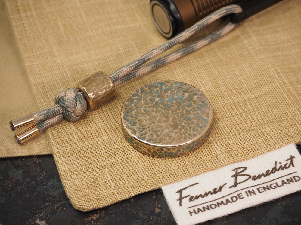 Handmade Hammered EDC Coin / Worry Coin / Paperweight - 36mm dia. x 7.5mm - 65g - Verdigris Patinated BRONZE