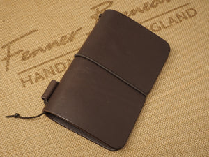 DISCOUNTED (Old Stock / 'seconds'): Handmade 'Explorer 3' Leather Traveler's / Travellers Notebook Cover - Moleskine Pocket 9x14cm / Field Notes - Brown & Brass