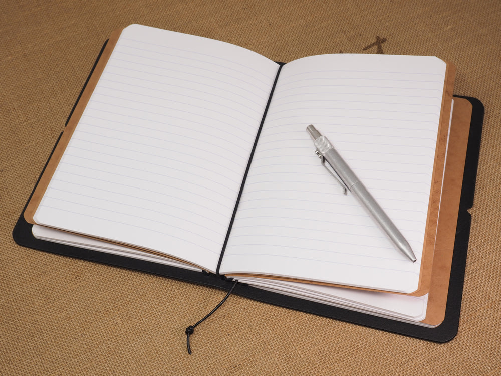 Handmade 'Explorer 4' Leather Traveler's / Travellers Notebook Cover - Generic A5 14.8x21cm - Black