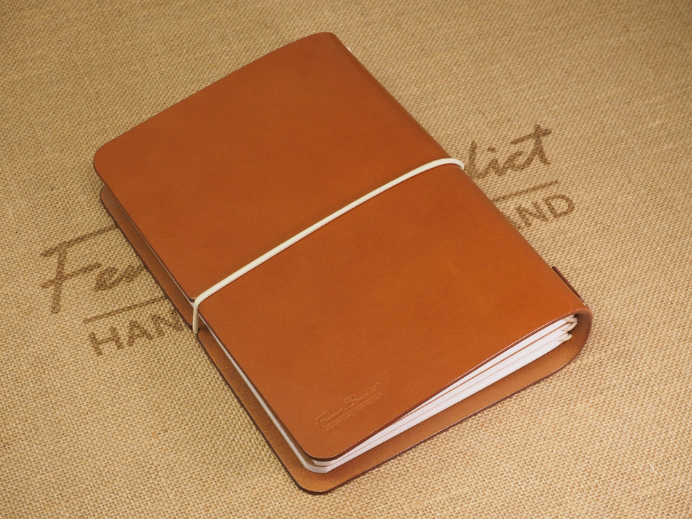 Handmade 'Explorer 4' Leather Traveler's / Travellers Notebook Cover (without page marker)  - Generic A5 14.8x21cm - Cognac Tan & Beige