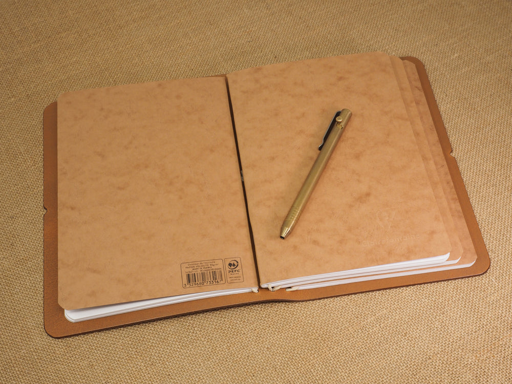 Handmade 'Explorer 4' Leather Traveler's / Travellers Notebook Cover (without page marker)  - Generic A5 14.8x21cm - Cognac Tan & Beige