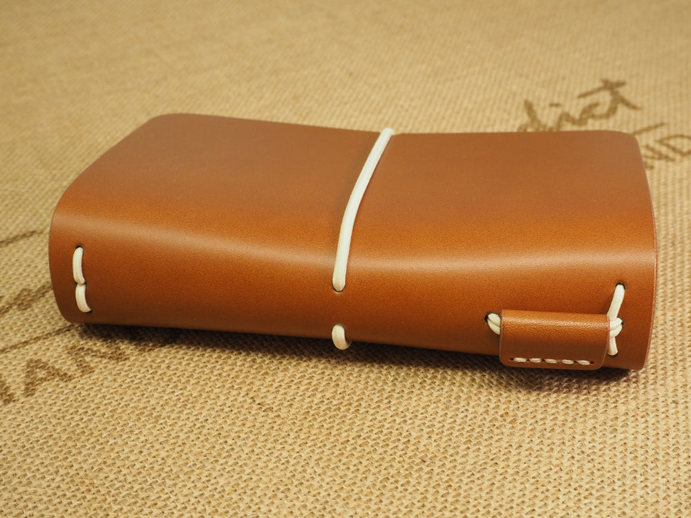 Handmade 'Explorer 4' Leather Traveler's / Travellers Notebook Cover (without page marker) - Moleskine Pocket / Field Notes 9x14cm- Cognac Tan & Beige