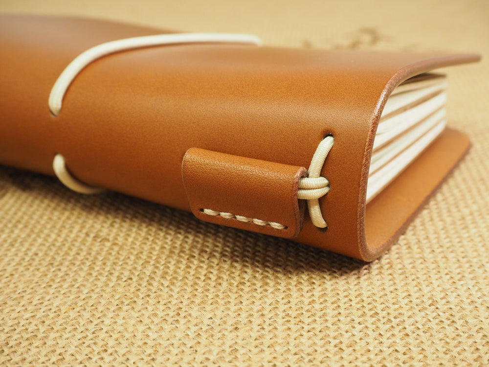 Handmade 'Explorer 4' Leather Traveler's / Travellers Notebook Cover (without page marker) - Moleskine Pocket / Field Notes 9x14cm- Cognac Tan & Beige