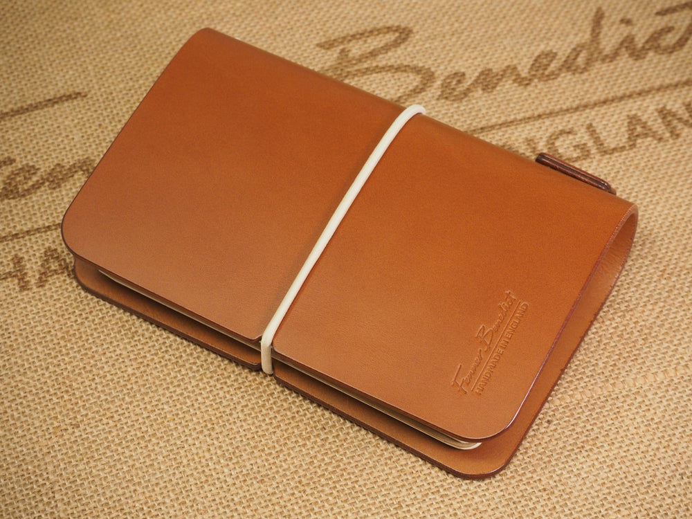 Handmade 'Explorer 4' Leather Traveler's / Travellers Notebook Cover (without page marker) - Moleskine Pocket / Field Notes 9x14cm- Cognac Tan & Beige