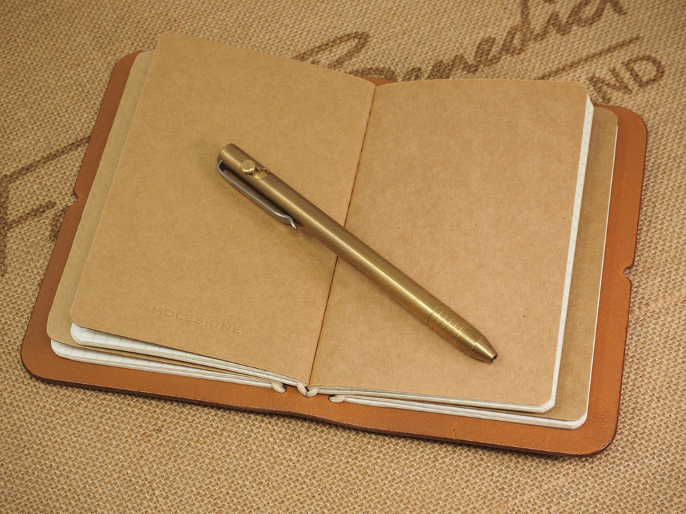 Handmade 'Explorer 4' Leather Traveler's / Travellers Notebook Cover (without page marker) - Moleskine Pocket / Field Notes 9x14cm- Cognac Tan & Beige