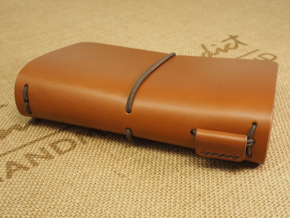 Handmade 'Explorer 4' Leather Traveler's / Travellers Notebook Cover (without page marker) - Moleskine Pocket / Field Notes 9x14cm- Cognac Tan & Dark Brown