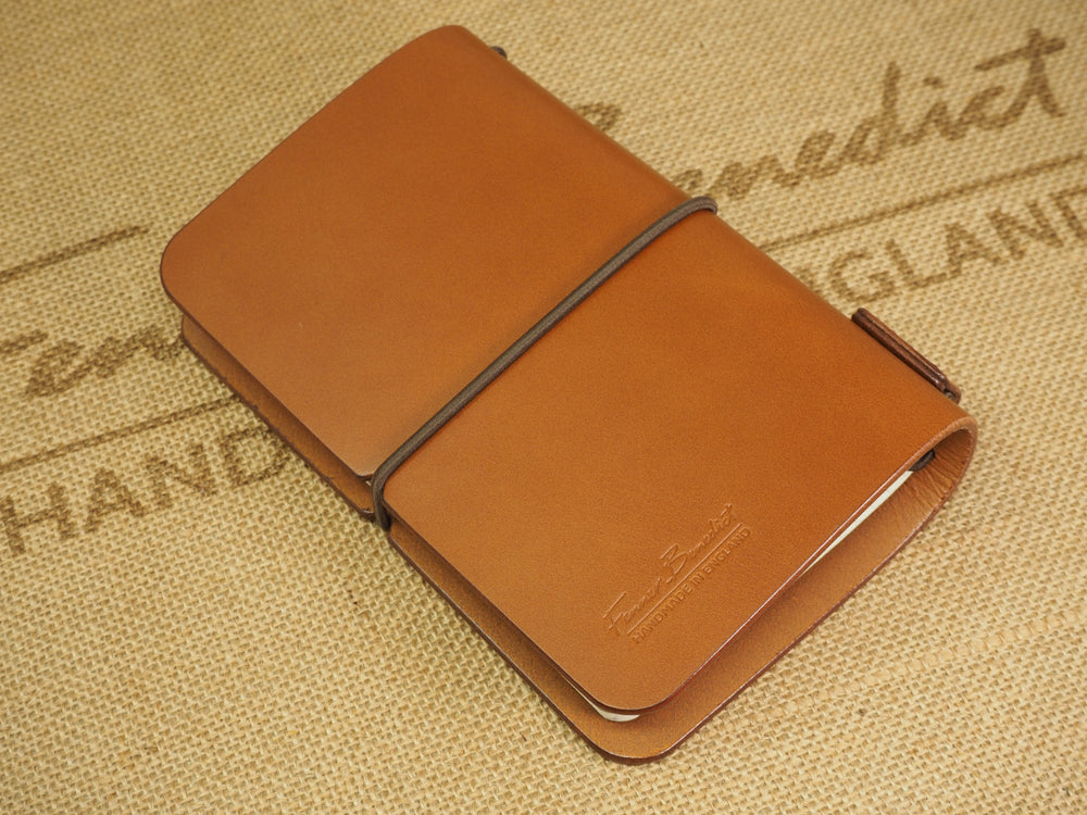 Handmade 'Explorer 4' Leather Traveler's / Travellers Notebook Cover (without page marker) - Moleskine Pocket / Field Notes 9x14cm- Cognac Tan & Dark Brown