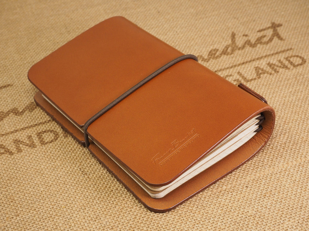 Handmade 'Explorer 4' Leather Traveler's / Travellers Notebook Cover (without page marker) - Moleskine Pocket / Field Notes 9x14cm- Cognac Tan & Dark Brown