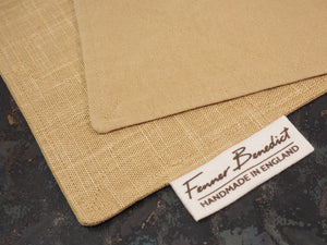 Handcrafted Gentleman's Pocket Handkerchief - 250x250mm 10x10" - 100% Cotton Beige Japanese Linen-Look with Calico Label