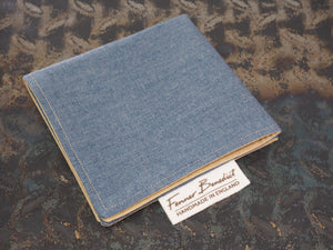 Handcrafted Gentleman's Pocket Handkerchief - 250x250mm 10x10" - 100% Cotton Vintage Blue Denim & Beige with Calico Label