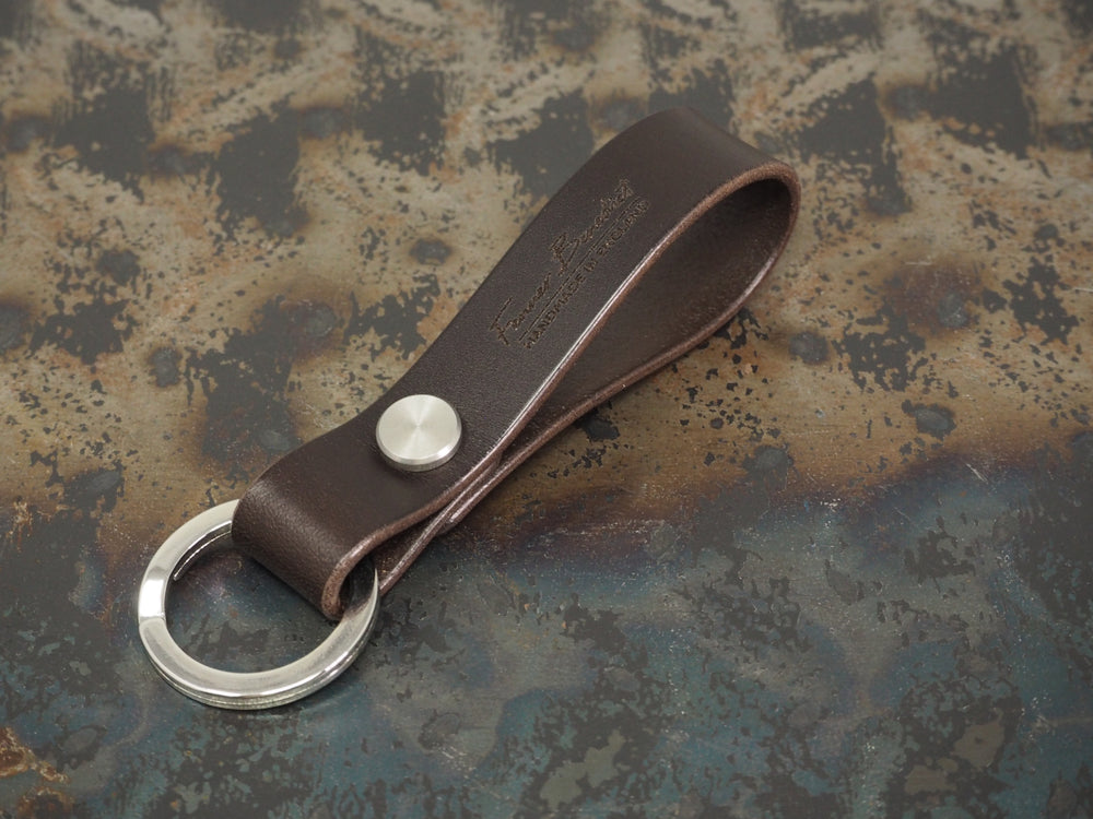 Handmade Leather Loop Keyring with Nickel & Stainless Steel Hardware - Veg-Tan Leather - Cognac/Chestnut/Dark Brown/Black