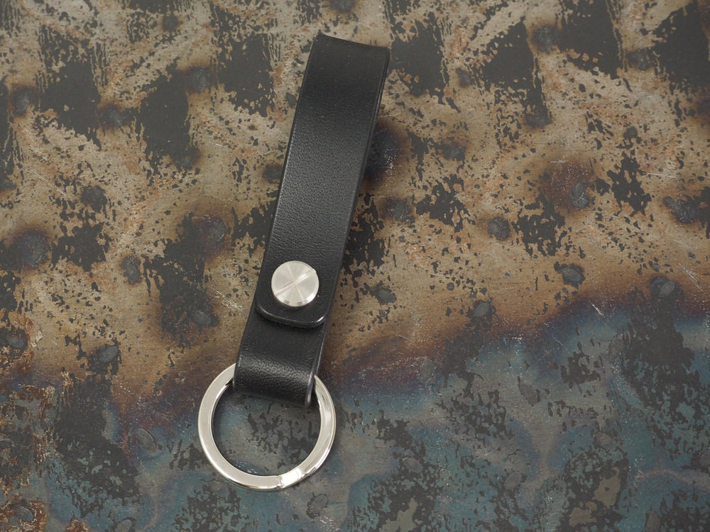 Handmade Leather Loop Keyring with Nickel & Stainless Steel Hardware - Veg-Tan Leather - Cognac/Chestnut/Dark Brown/Black