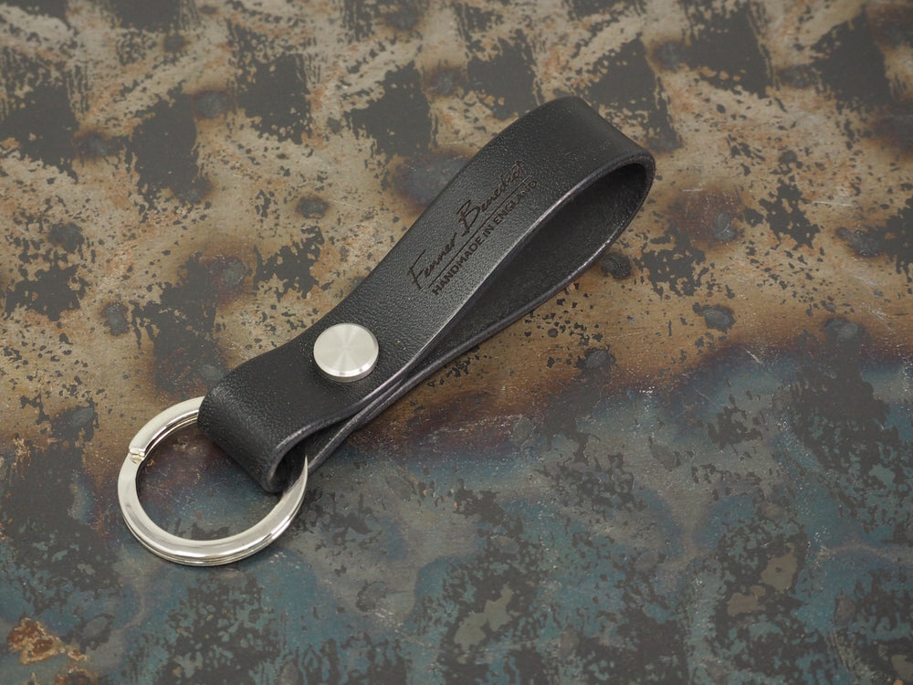 Handmade Leather Loop Keyring with Nickel & Stainless Steel Hardware - Veg-Tan Leather - Cognac/Chestnut/Dark Brown/Black
