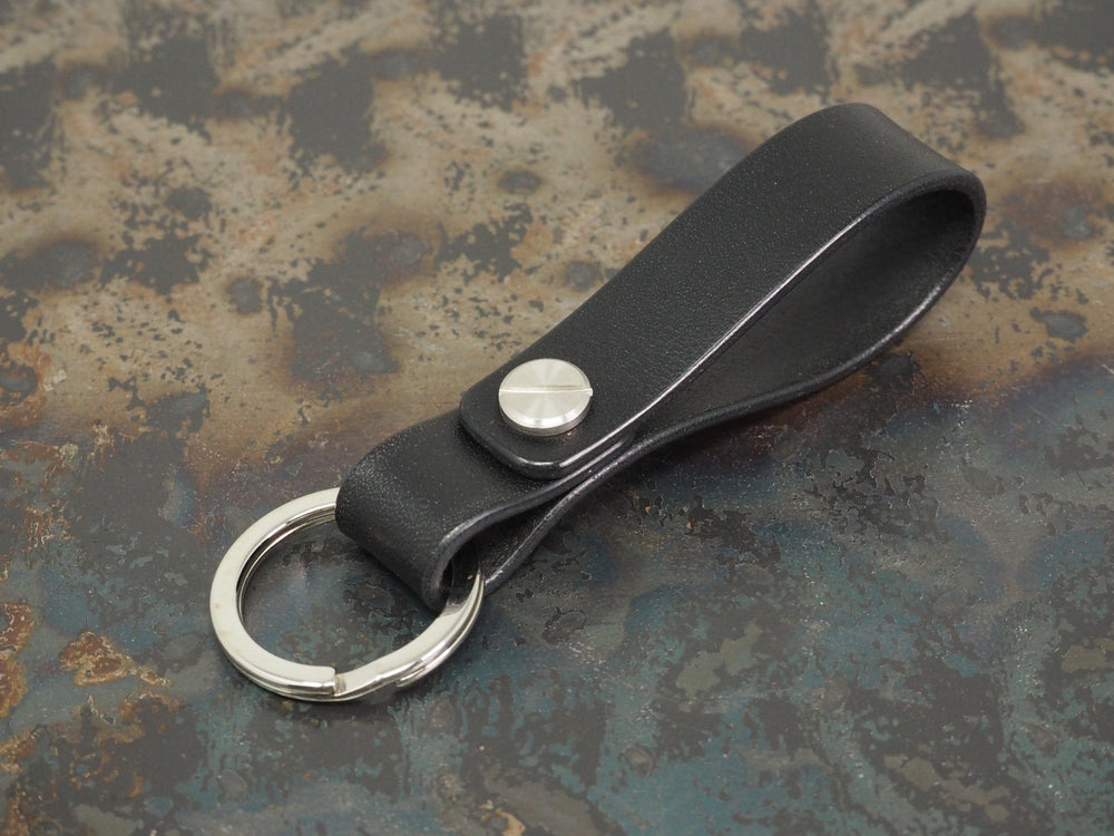 Handmade Leather Loop Keyring with Nickel & Stainless Steel Hardware - Veg-Tan Leather - Cognac/Chestnut/Dark Brown/Black