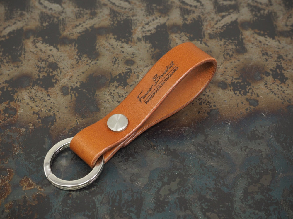 Handmade Leather Loop Keyring with Nickel & Stainless Steel Hardware - Veg-Tan Leather - Cognac/Chestnut/Dark Brown/Black