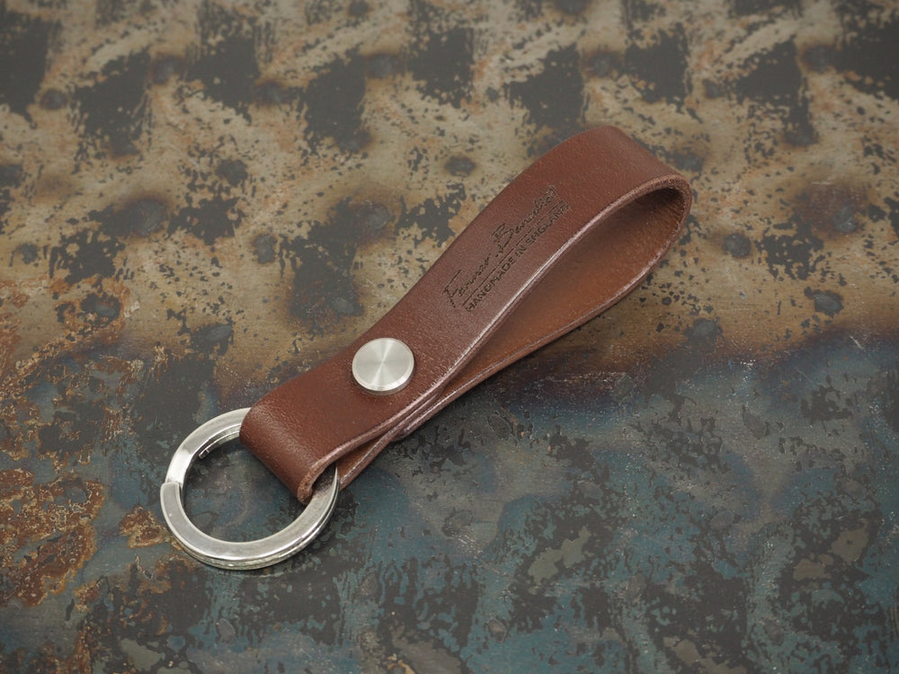 Handmade Leather Loop Keyring with Nickel & Stainless Steel Hardware - Veg-Tan Leather - Cognac/Chestnut/Dark Brown/Black