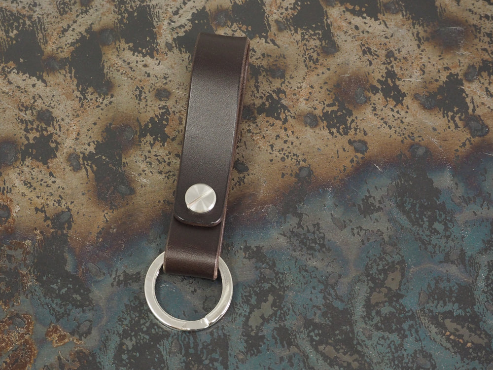 Handmade Leather Loop Keyring with Nickel & Stainless Steel Hardware - Veg-Tan Leather - Cognac/Chestnut/Dark Brown/Black