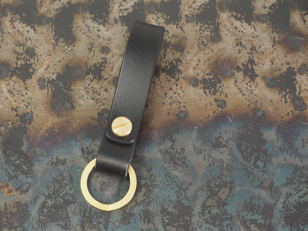 Handmade Leather Loop Keyring with Solid Brass Hardware - Veg-Tan Leather - Cognac/Chestnut/Dark Brown/Black