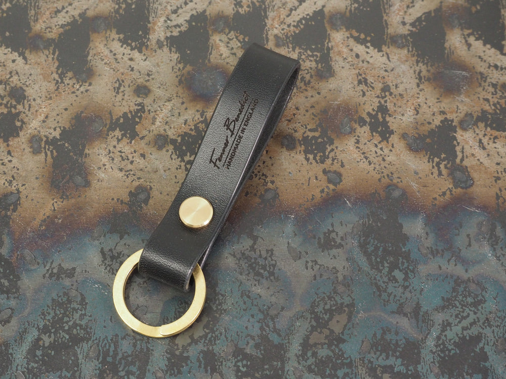 Handmade Leather Loop Keyring with Solid Brass Hardware - Veg-Tan Leather - Cognac/Chestnut/Dark Brown/Black