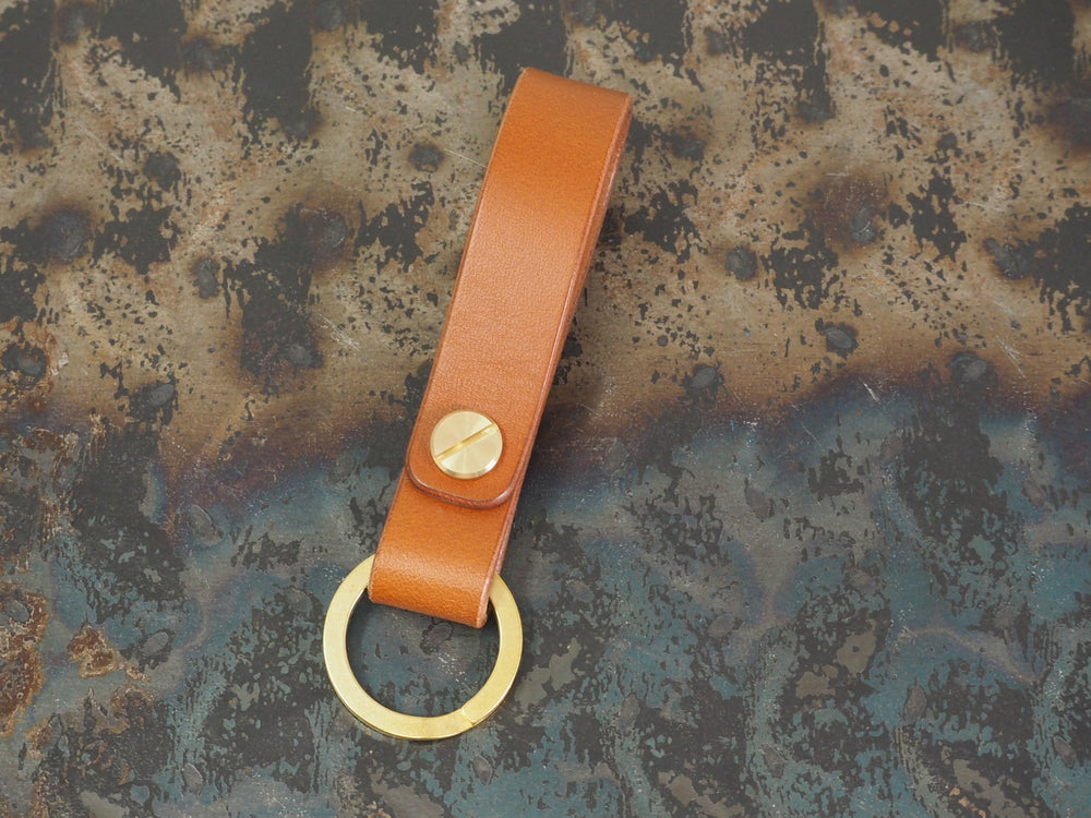 Handmade Leather Loop Keyring with Solid Brass Hardware - Veg-Tan Leather - Cognac/Chestnut/Dark Brown/Black