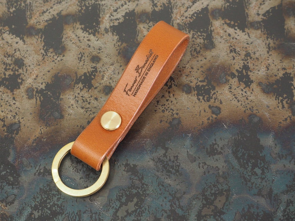 Handmade Leather Loop Keyring with Solid Brass Hardware - Veg-Tan Leather - Cognac/Chestnut/Dark Brown/Black