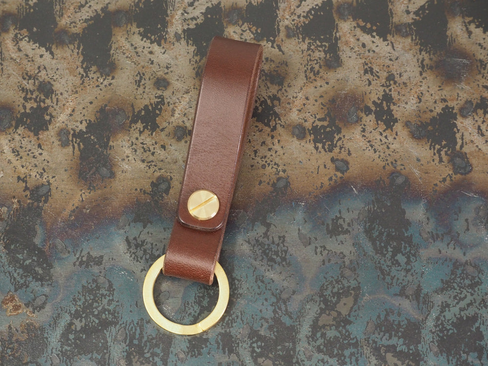 Handmade Leather Loop Keyring with Solid Brass Hardware - Veg-Tan Leather - Cognac/Chestnut/Dark Brown/Black