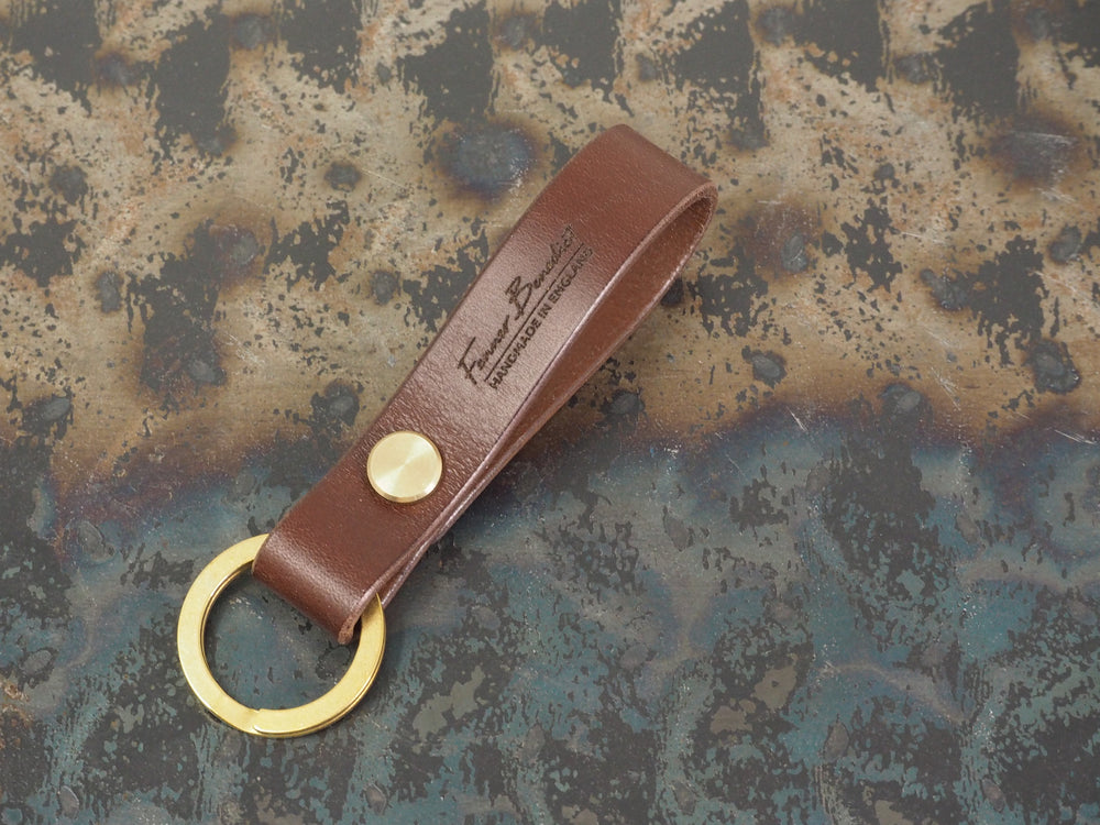 Handmade Leather Loop Keyring with Solid Brass Hardware - Veg-Tan Leather - Cognac/Chestnut/Dark Brown/Black