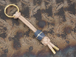 Handmade Diamond Knot Paracord Lanyard Keyring with Barrel Bead (14mm dia. x 15mm) and split ring - Beige Paracord with Blue Denim Micarta & Brass Bead