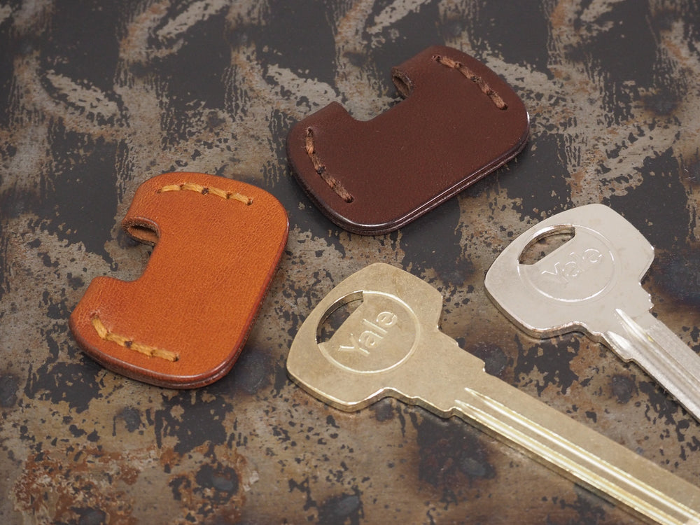 Handcrafted Leather New Style Yale Superior/High Security Door Key Covers  - SET OF 3 - Cognac Tan / Chestnut Brown / Dark Brown