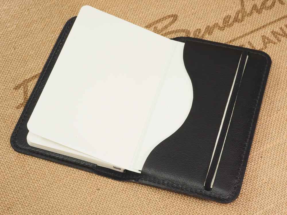 Handmade 'VIP' Leather Notebook Cover - for: Moleskine Classic Softcover Pocket 9x14cm - Black