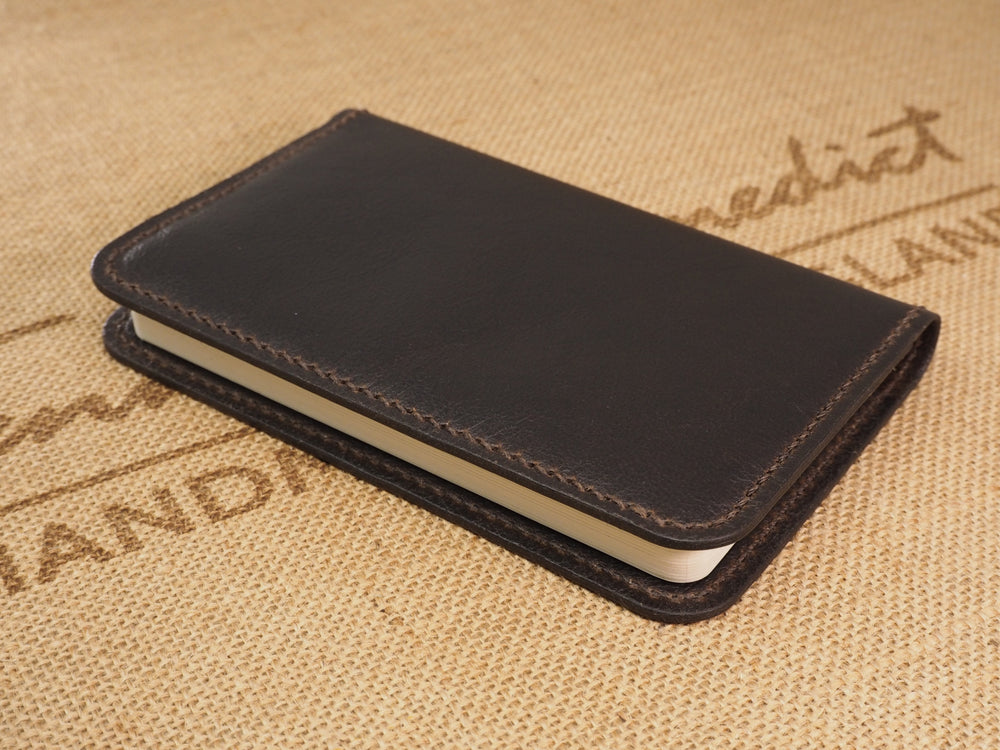 Handmade 'VIP' Leather Notebook Cover - for: Moleskine Classic Softcover Pocket 9x14cm - Dark Chocolate Brown
