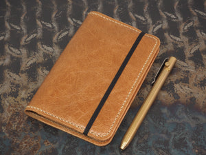 Handmade 'VIP' Leather Notebook Cover - for: Moleskine Classic Softcover Pocket 9x14cm - Old English Tan w/ Natural Stitching