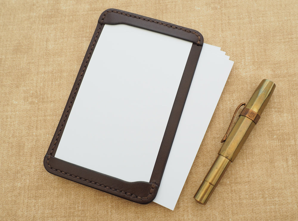 Handmade Leather Index card holder jotter notepad pocket briefcase 3x5" 3by5 3-by-5 Brown