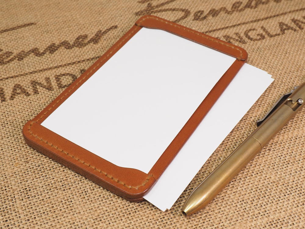 Handmade Luxury Leather 3-by-5 3x5 Handmade Leather Pocket Index Card Holder Jotter Notepad for Everyday Carry in Cognac Tan