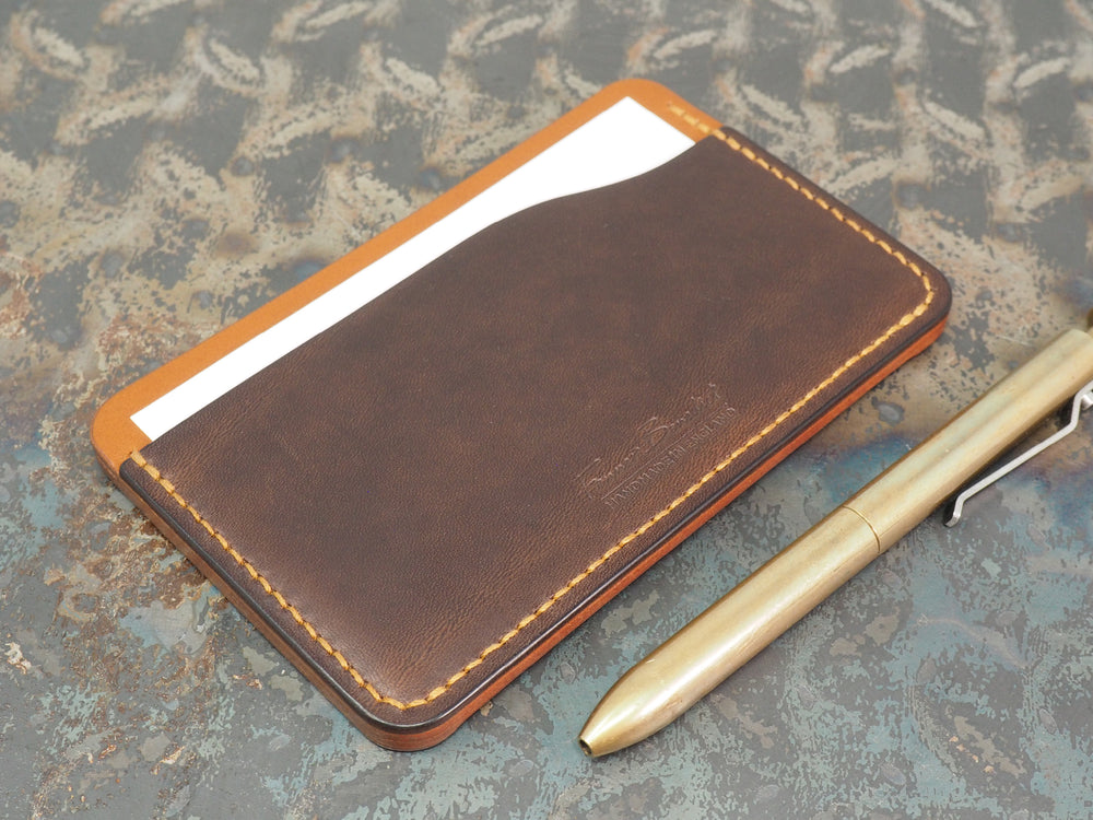 Handmade 3-by-5 (3x5" / 77x127mm) Index Card Holder Memo Notepad Jotter Pad / Pocket Briefcase - Veg-Tan Leather - Two-Tone