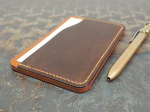 Handmade 3-by-5 (3x5" / 77x127mm) Index Card Holder Memo Notepad Jotter Pad / Pocket Briefcase - Veg-Tan Leather - Two-Tone