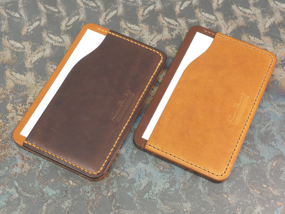 Handmade 3-by-5 (3x5" / 77x127mm) Index Card Holder Memo Notepad Jotter Pad / Pocket Briefcase - Veg-Tan Leather - Two-Tone