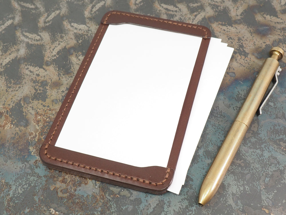 Handmade 3-by-5 (3x5" / 77x127mm) Index Card Holder Memo Notepad Jotter Pad / Pocket Briefcase - Veg-Tan Leather - Two-Tone