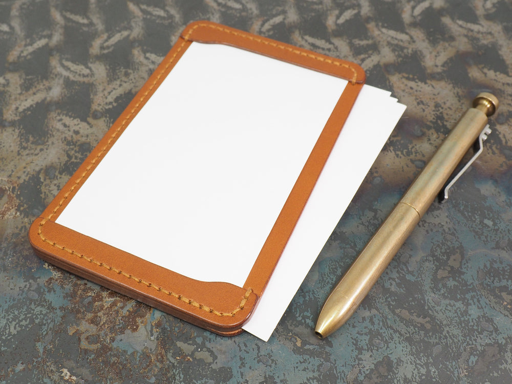 Handmade 3-by-5 (3x5" / 77x127mm) Index Card Holder Memo Notepad Jotter Pad / Pocket Briefcase - Veg-Tan Leather - Two-Tone