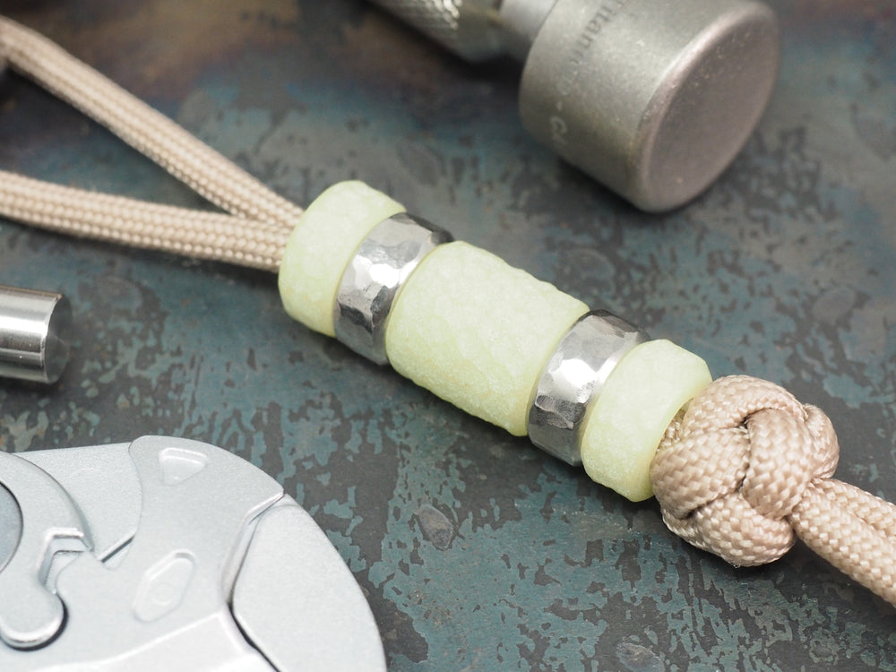 Handmade Hammered-Finish Bead for Paracord or Leather Lanyards - 12mm dia. x 13mm - Embrite™ Glow In The Dark