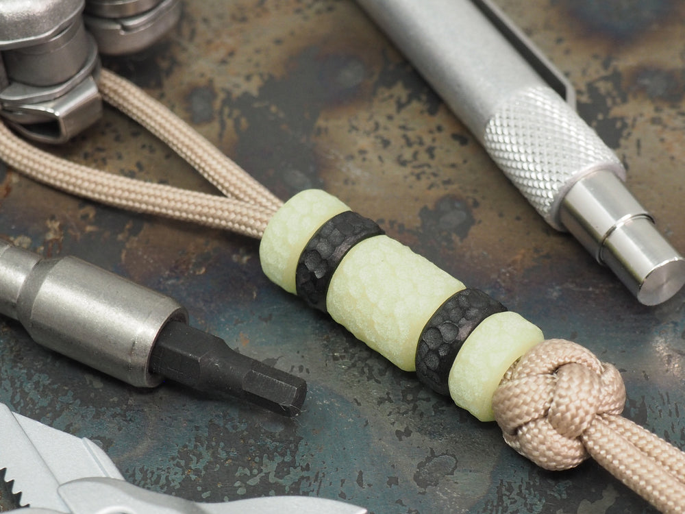 Handmade Hammered-Finish Bead for Paracord or Leather Lanyards - 12mm dia. x 13mm - Embrite™ Glow In The Dark