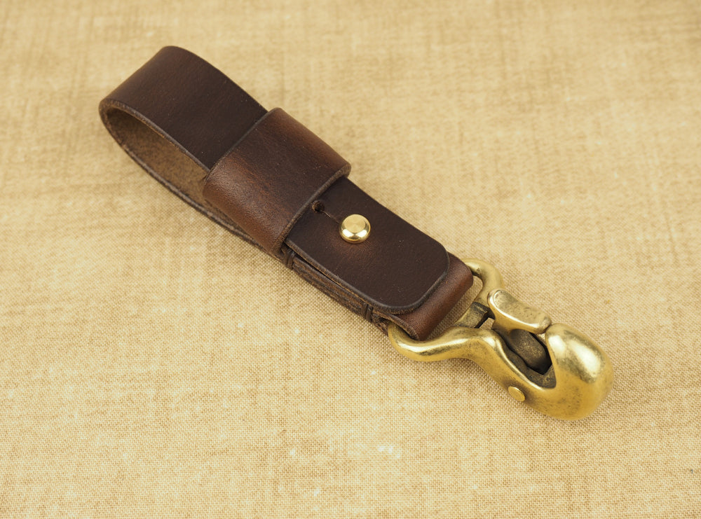 Handmade Beaked Hook Belt Hanger for Pocket Carry of Keys / EDC - Horween Brown