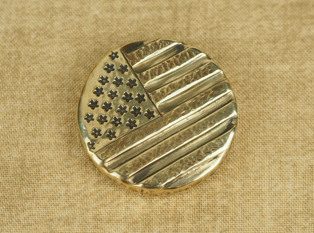 
            
                Load image into Gallery viewer, Handmade Hammered Coin - &amp;#39;Stars &amp;amp; Stripes&amp;#39; Coin - Brass / Copper
            
        