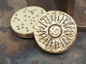 Handmade 'Night vs Day' Hammered EDC Coin / Worry Coin / Paperweight - 34mm Dia. x 6.5mm (1/4in) - Brass or Copper