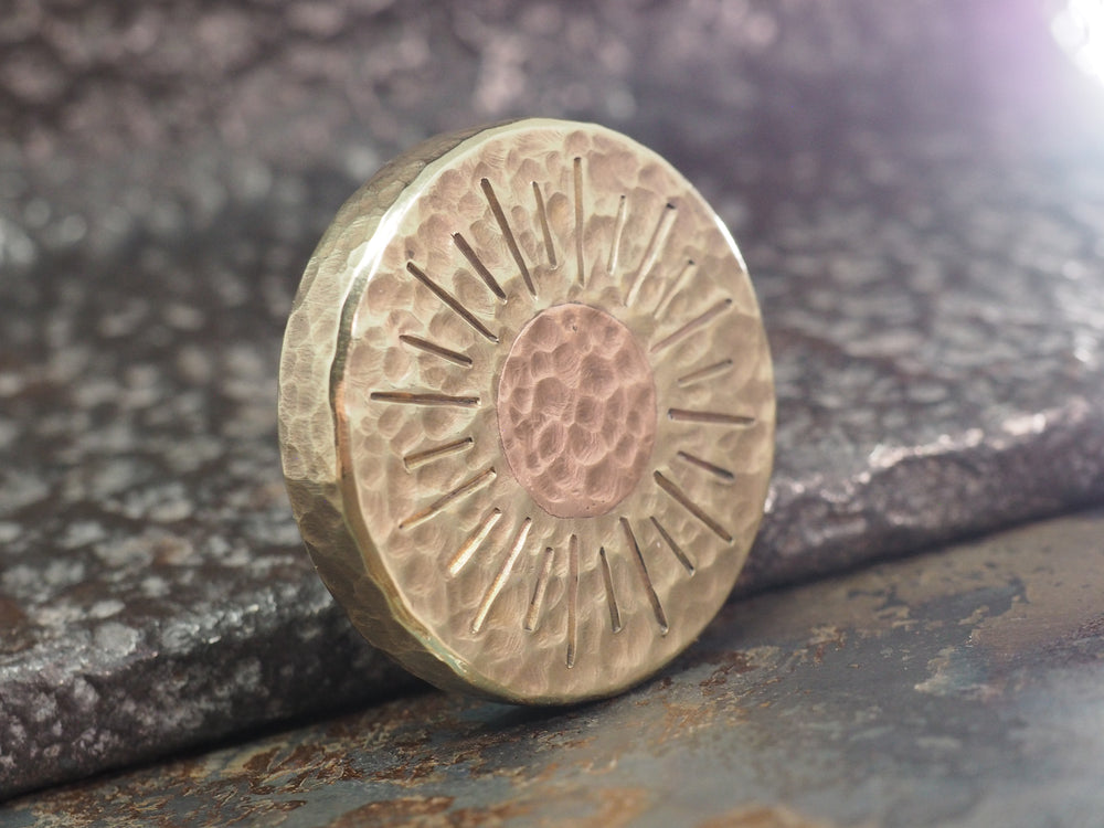Handmade Hammered Coin - 'Night vs Day' Design - Brass with Copper Centre